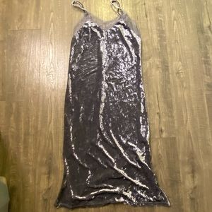 Gray/blue velvet casual long dress